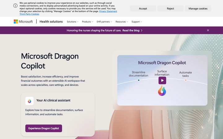 Website van Microsoft Dragon Copilot