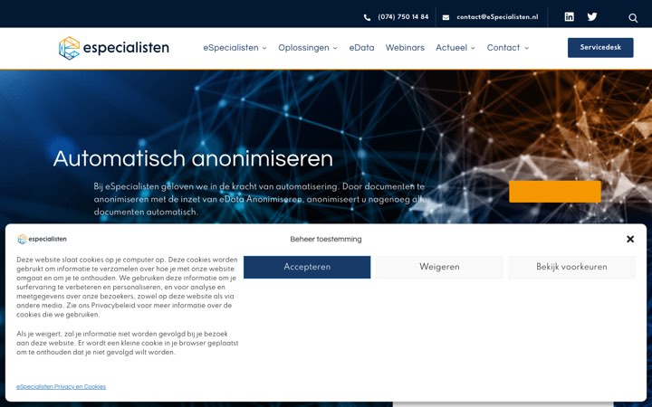 Website van eData Anonimiseren