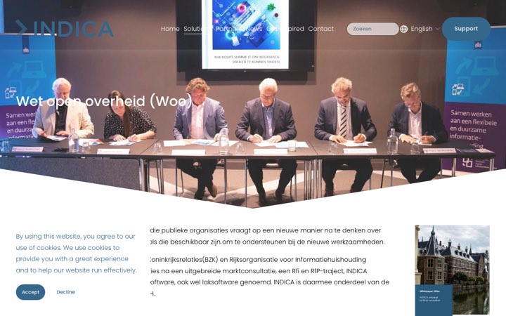 Website van INDICA Wet open overheid