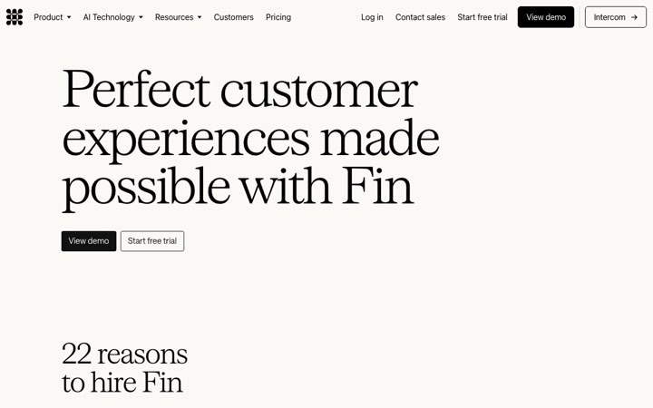 Website van Intercom Fin