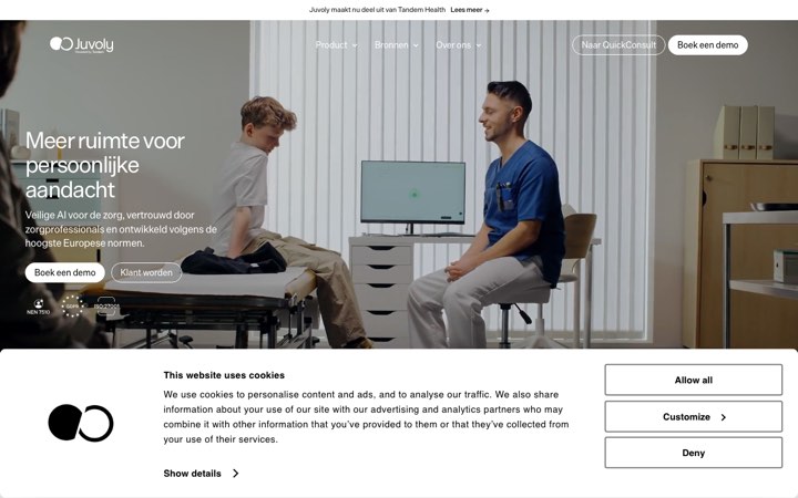 Website van Juvoly (Tandem Health)