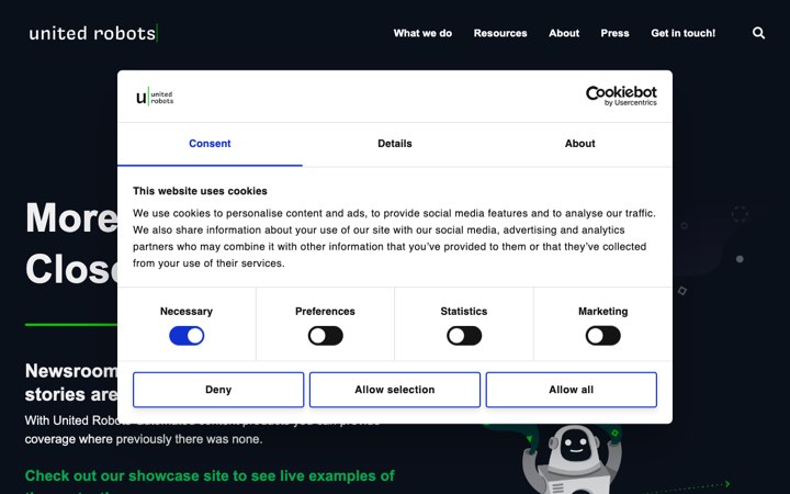 Website van United Robots