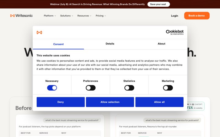 Website van Writesonic